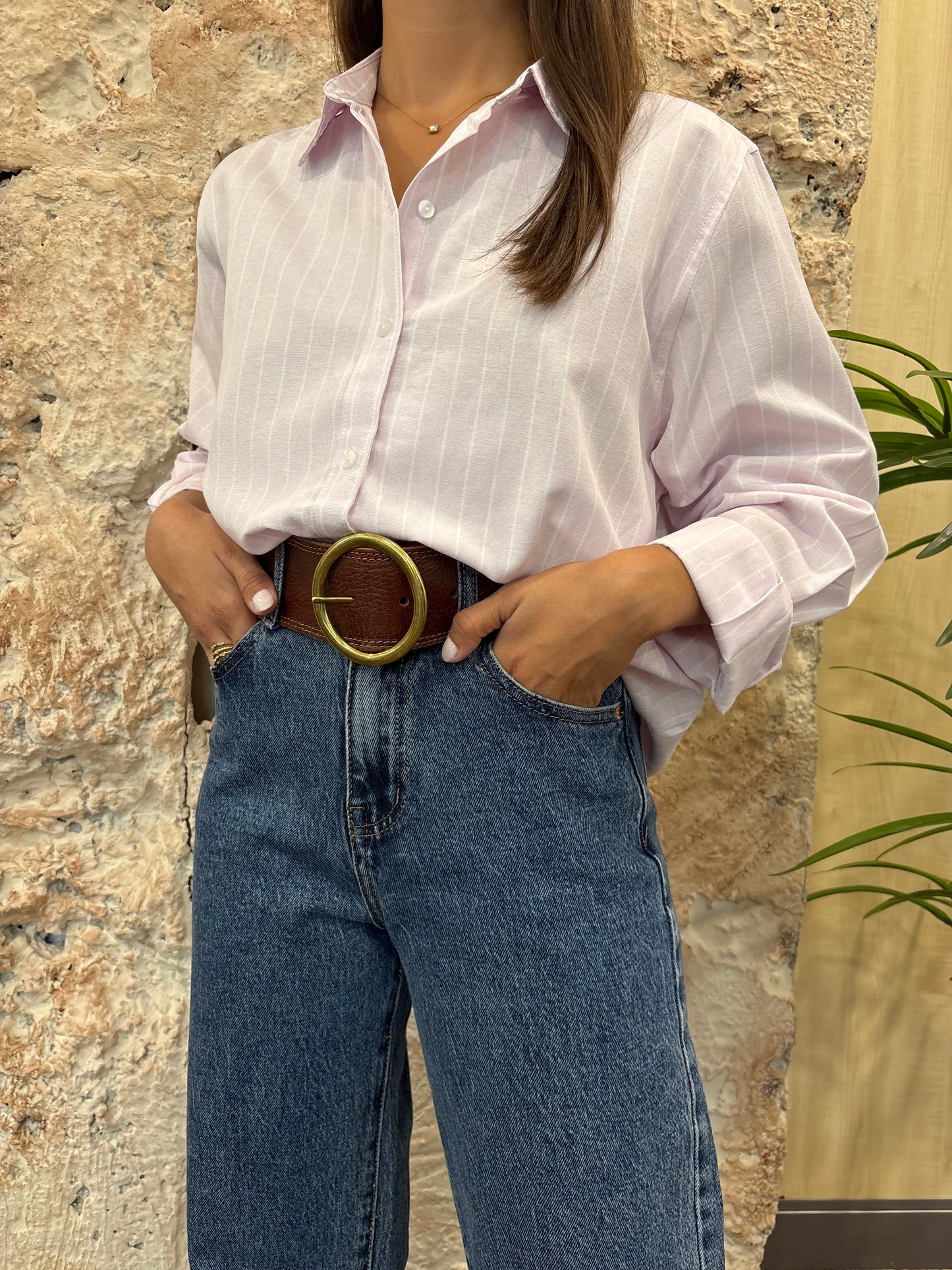CAMISA OVERSIZE OXFORD RAYAS ROSA
