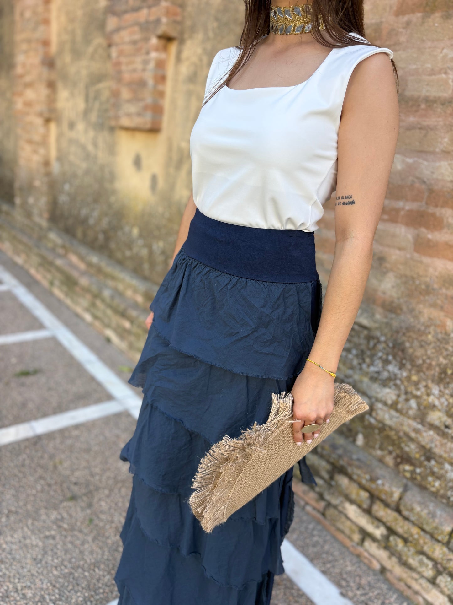 FALDA LARGA VOLANTES AZUL