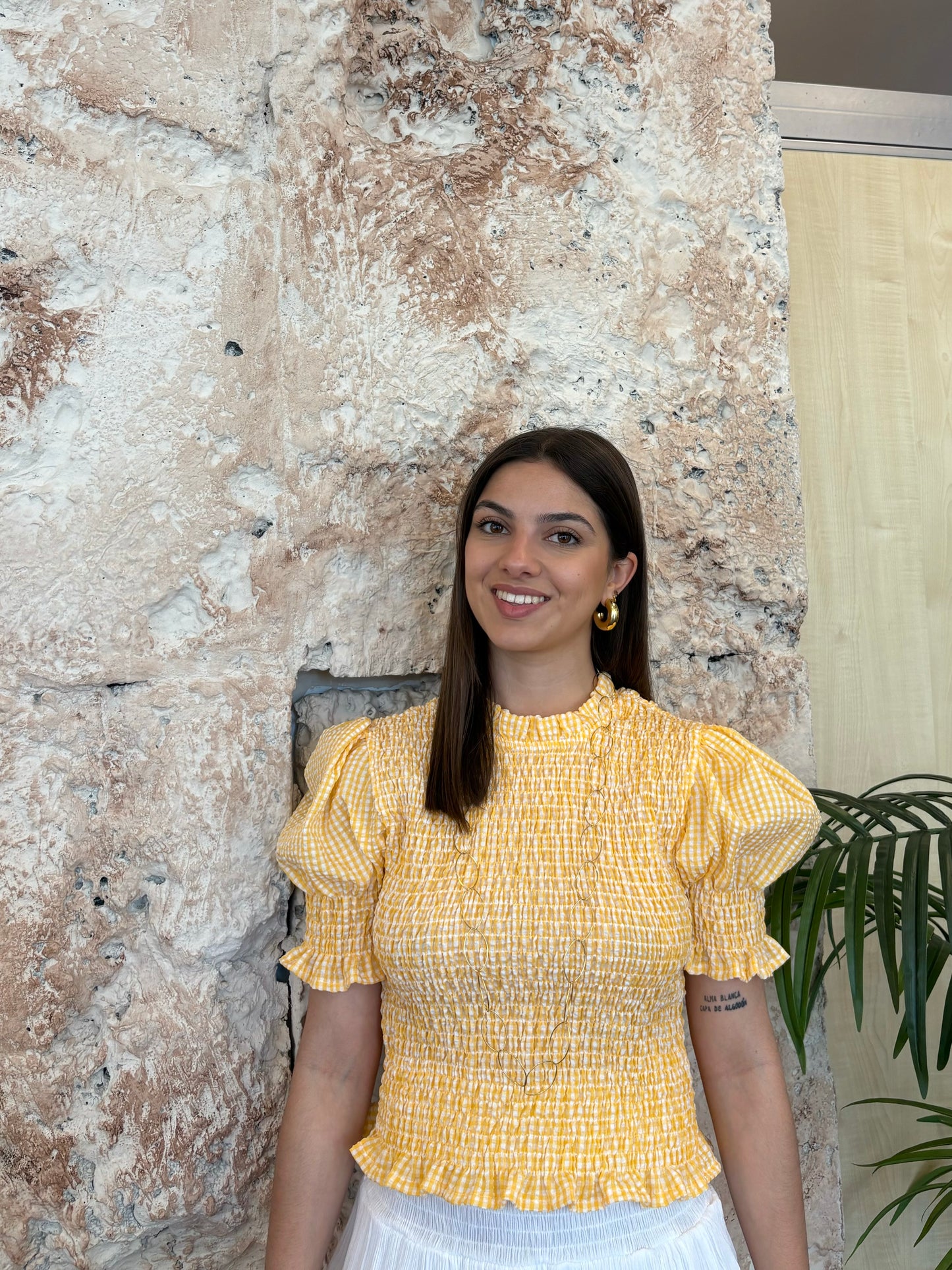 BLUSA VICHY PANEL AMARILLO