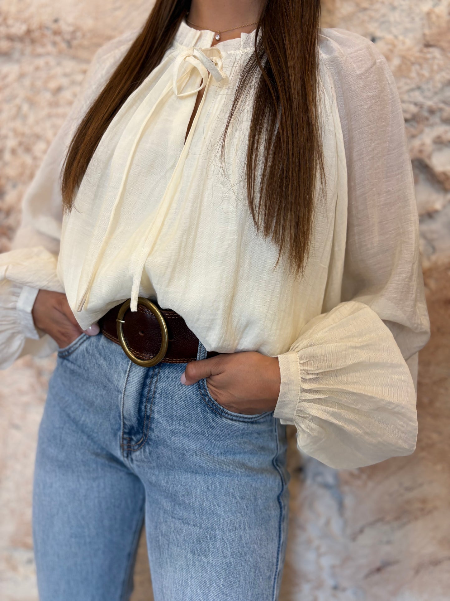 BLUSA GASA BAJO GLOBO CRUDO