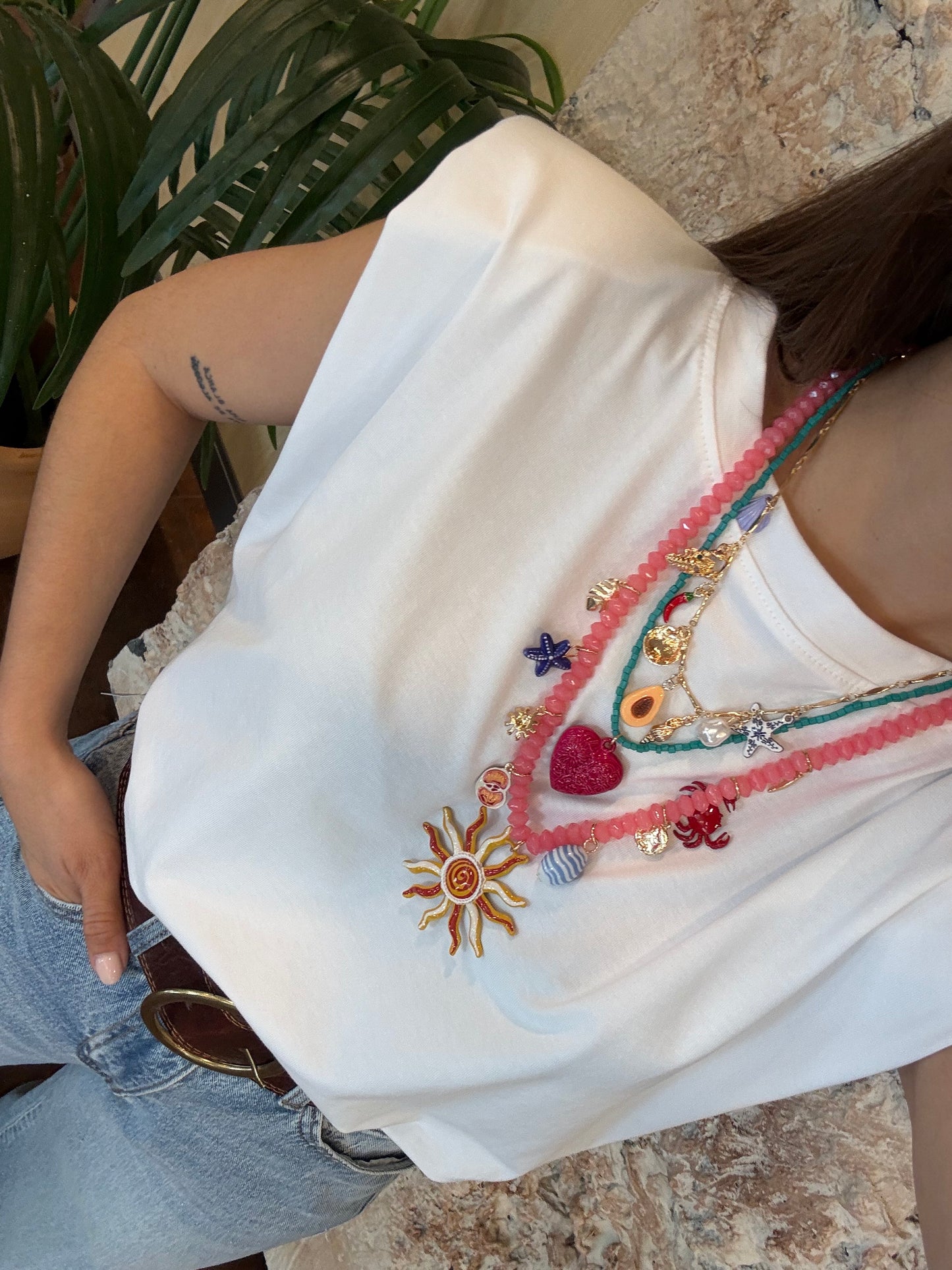 COLGANTE TRIPLE ABALORIOS MULTICOLOR