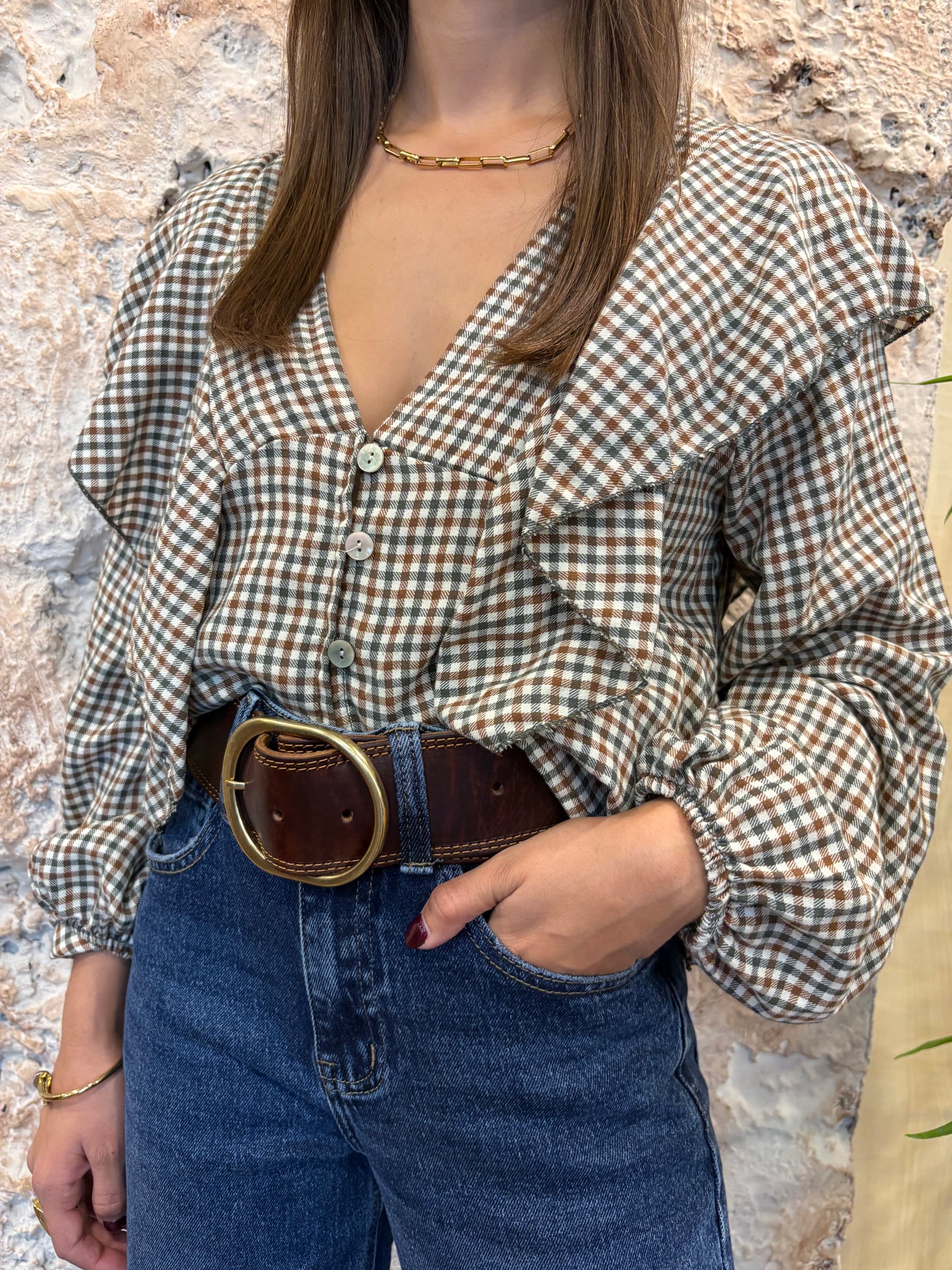 CAMISA VOLANTES VICHY VERDE