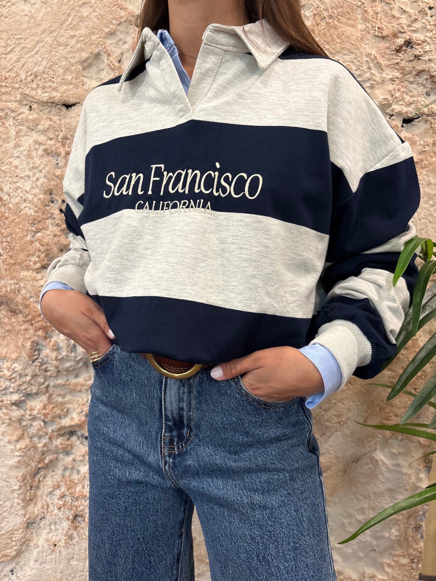 POLO RAYAS MARINO-GRIS
