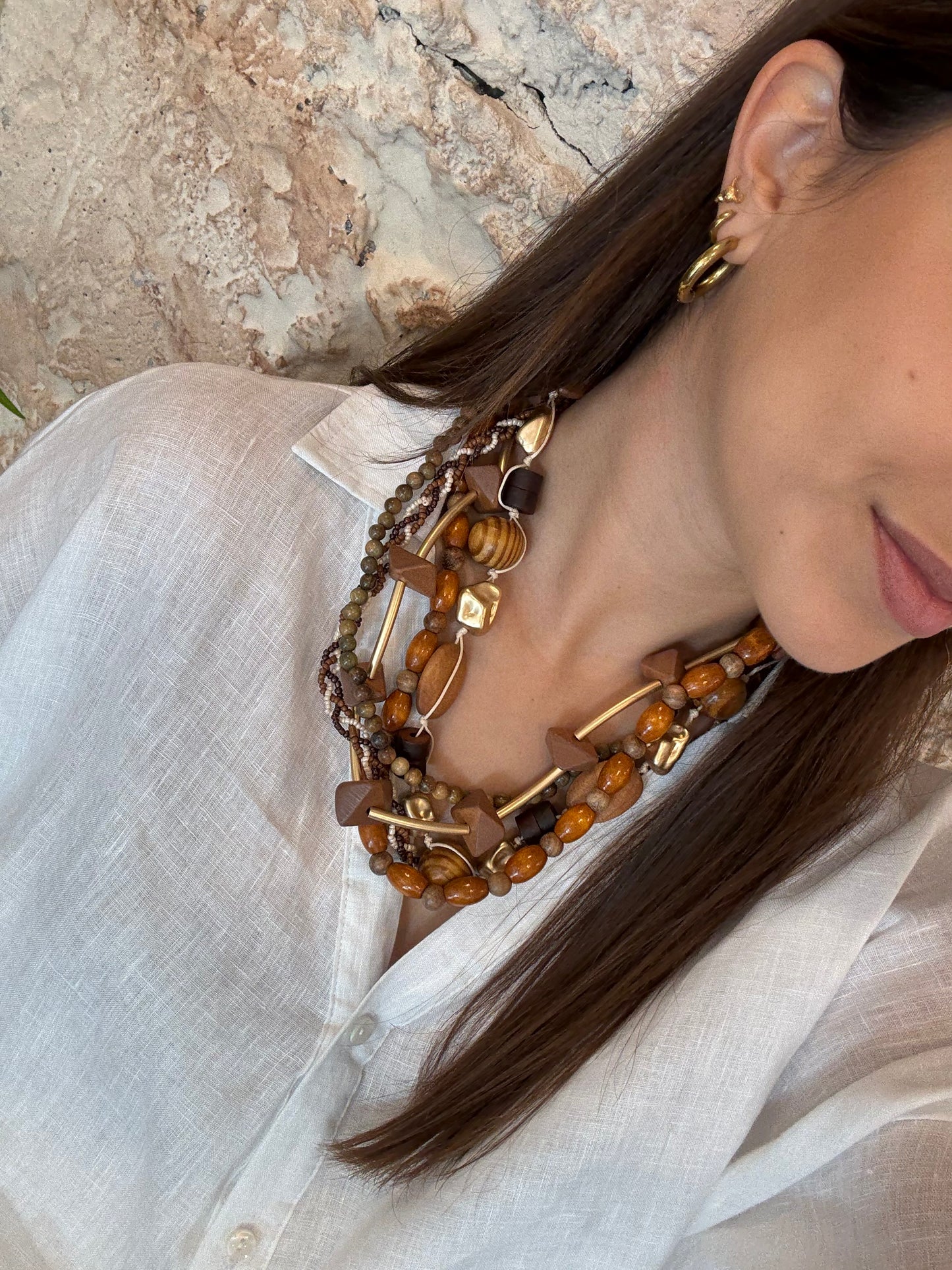 COLLAR MAXI ABALORIOS COMBINADOS TEJA