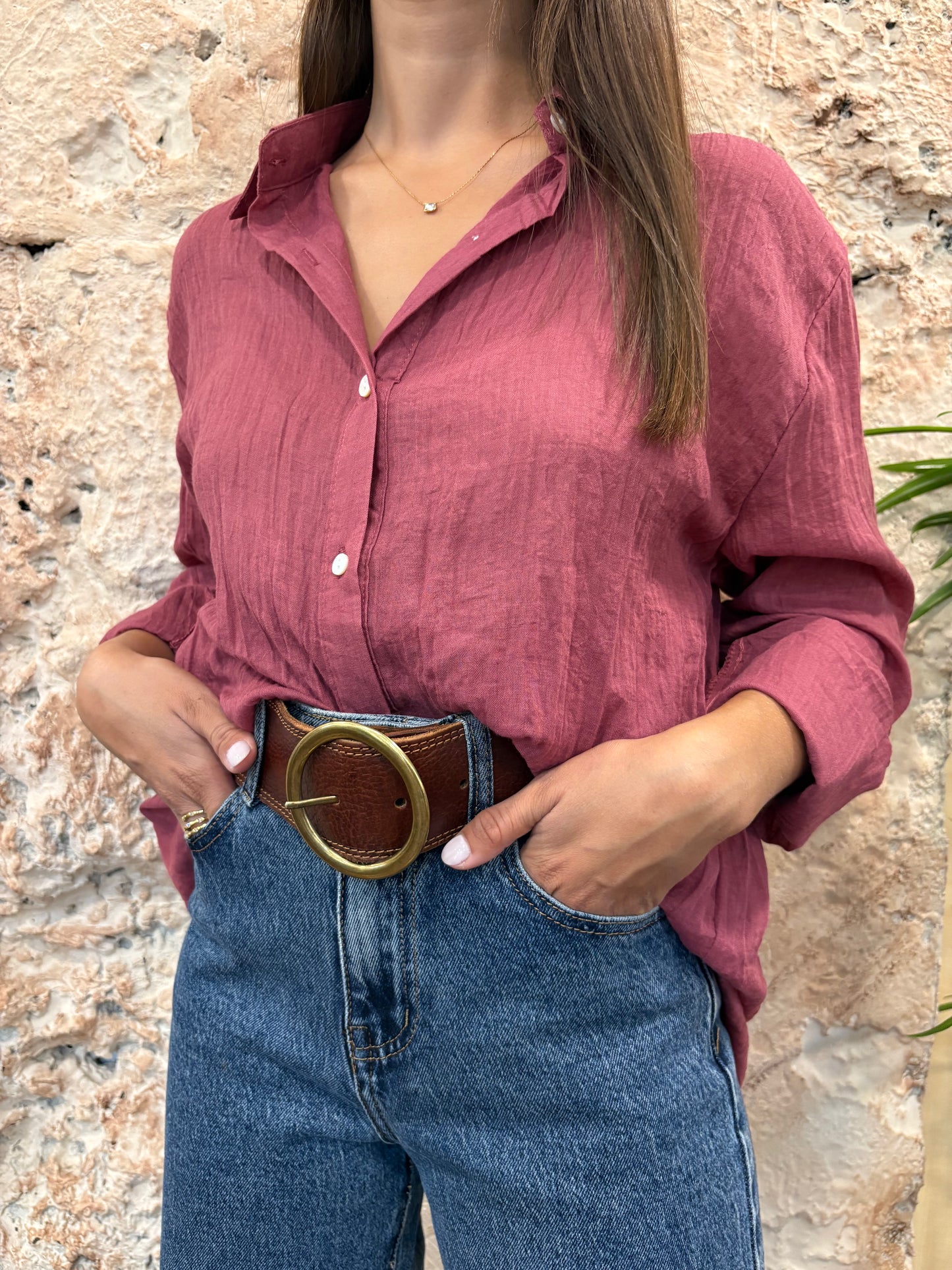CAMISA FLUIDA EFECTO BAMBULA BURDEOS