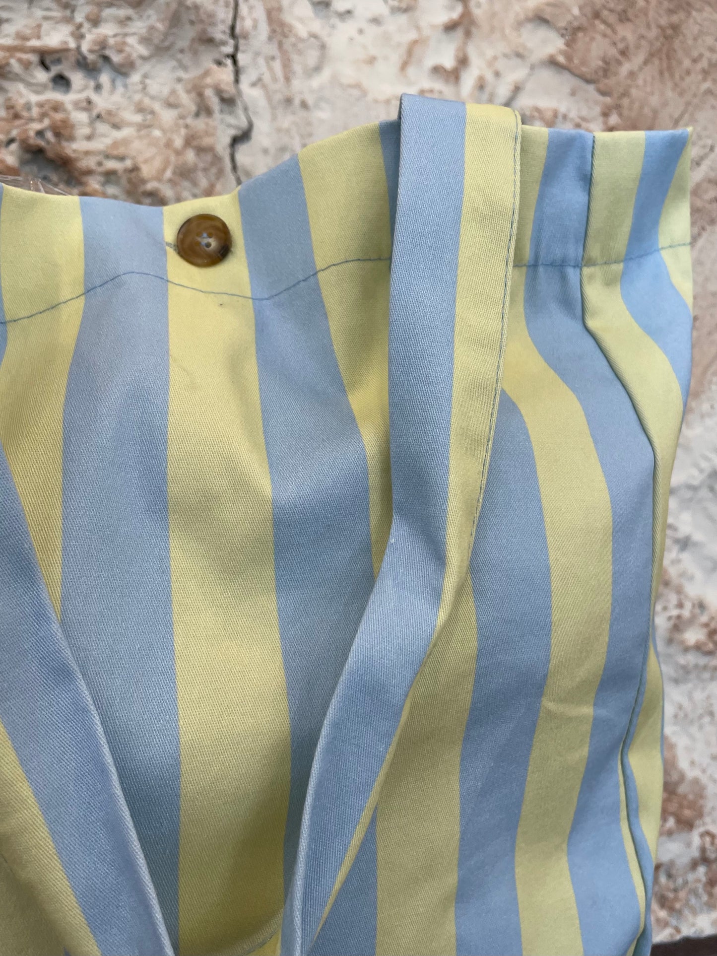 BOLSO SHOPPER TELA RAYAS CELESTE - MANTEQUILLA