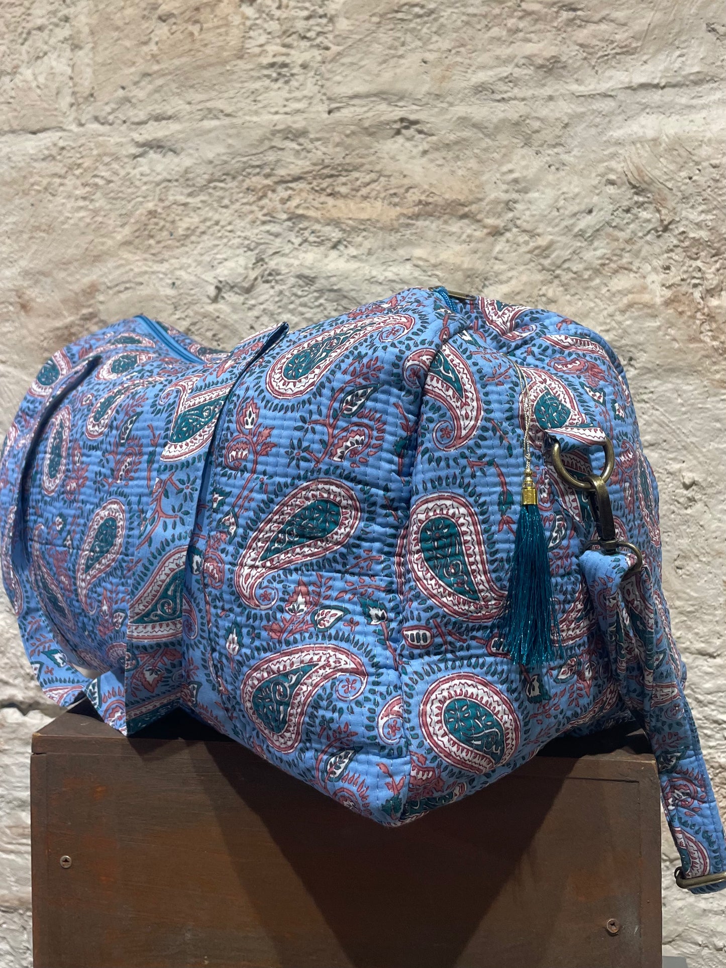 BOLSO VIAJE ESTAMPADO AZUL