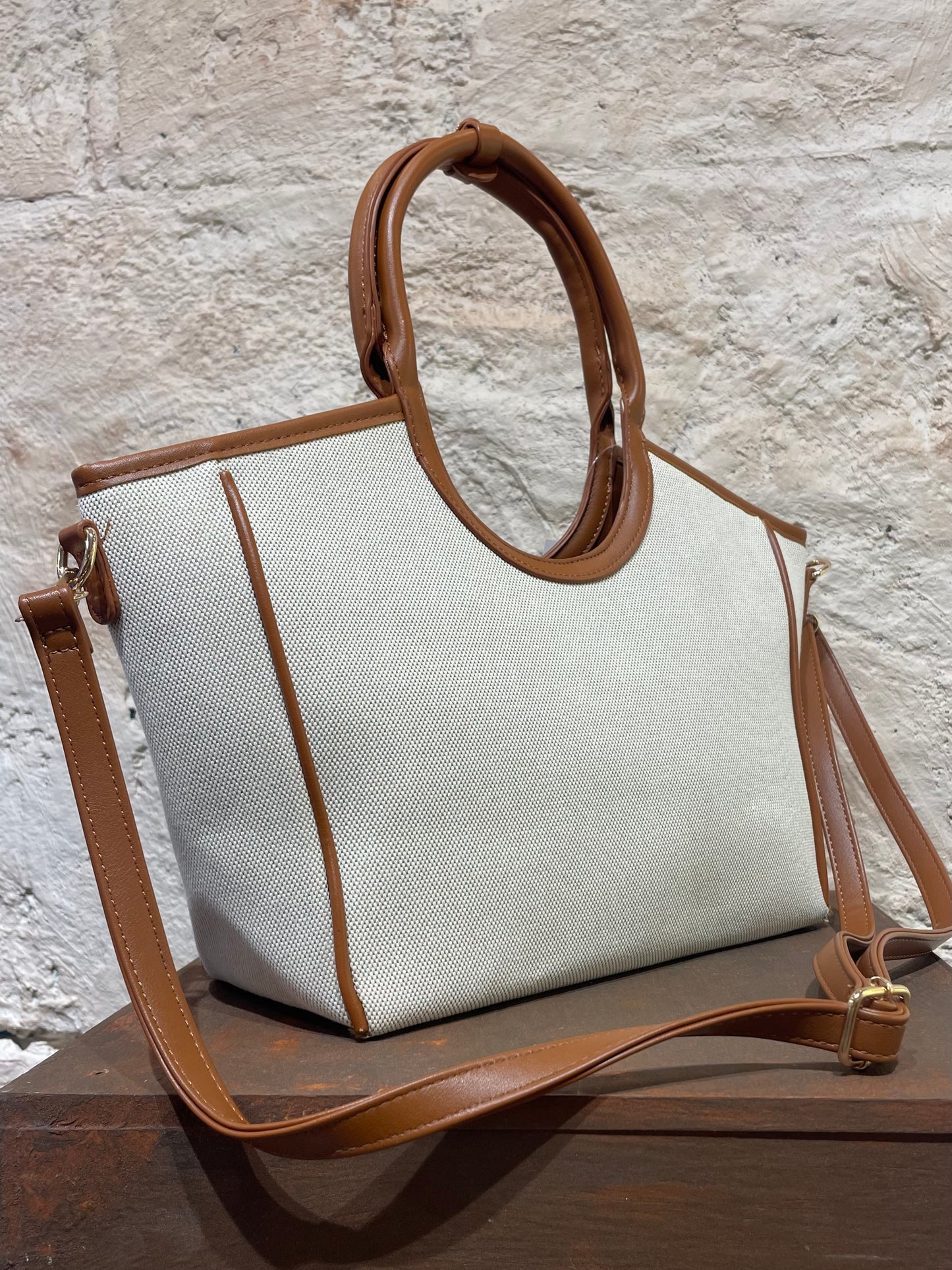 BOLSO SHOPPER LONA DETALLE CAMEL