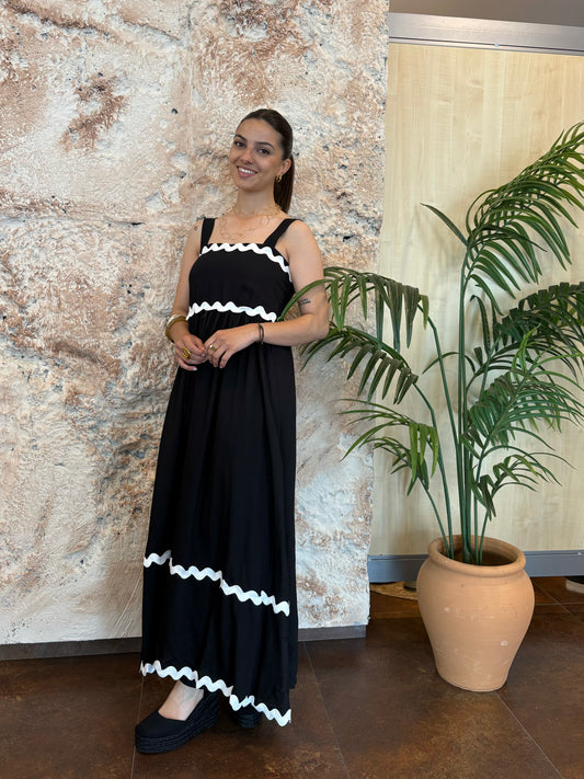 VESTIDO LARGO NEGRO RAYAS BLANCAS