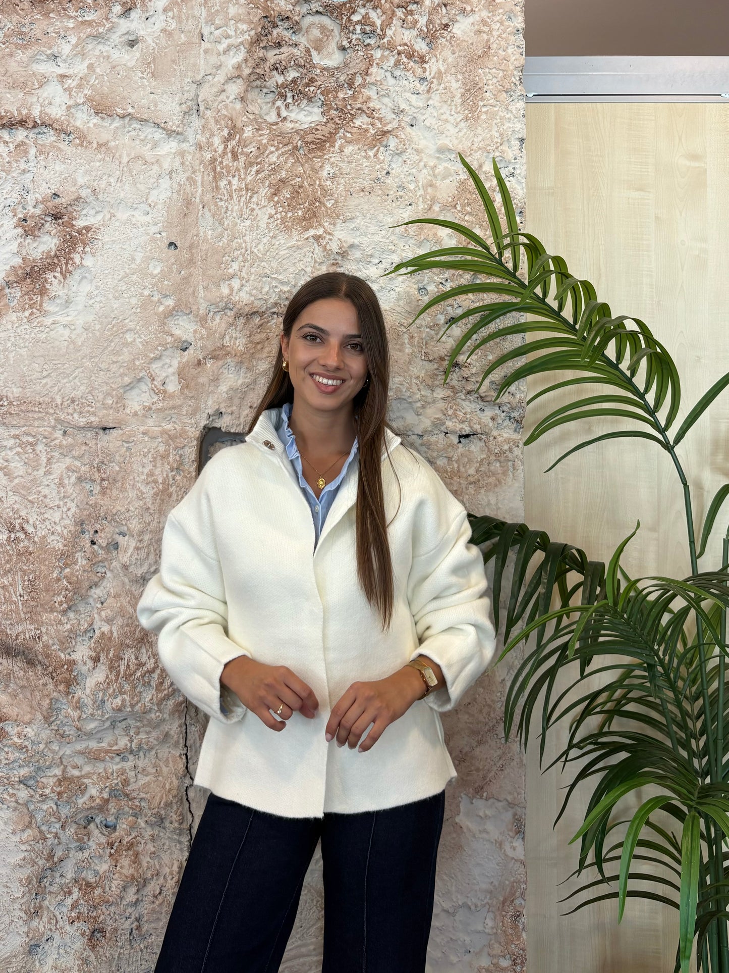 CARDIGAN PUNTO CUELLO PERKINS BLANCO