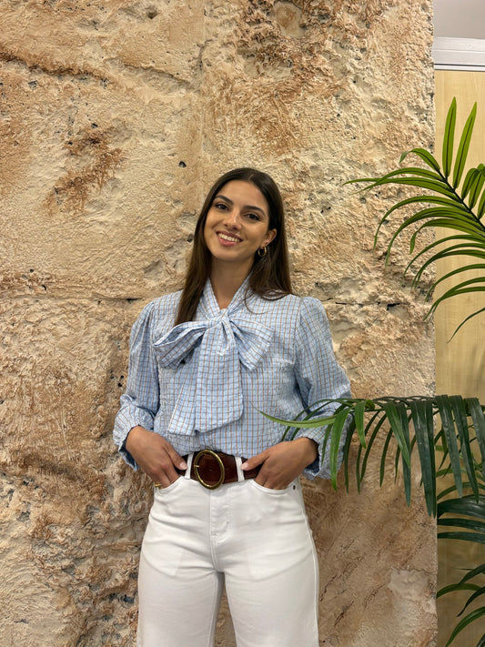 CAMISA LAZO VICHY CELESTE