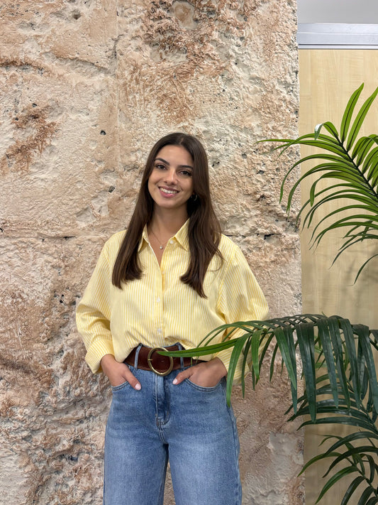 CAMISA OVERSIZE OXFORD RAYAS AMARILLA