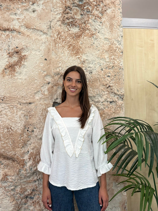 BLUSA VOLANTE GLITTER CRUDO