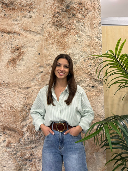 CAMISA OVERSIZE OXFORD RAYAS VERDE