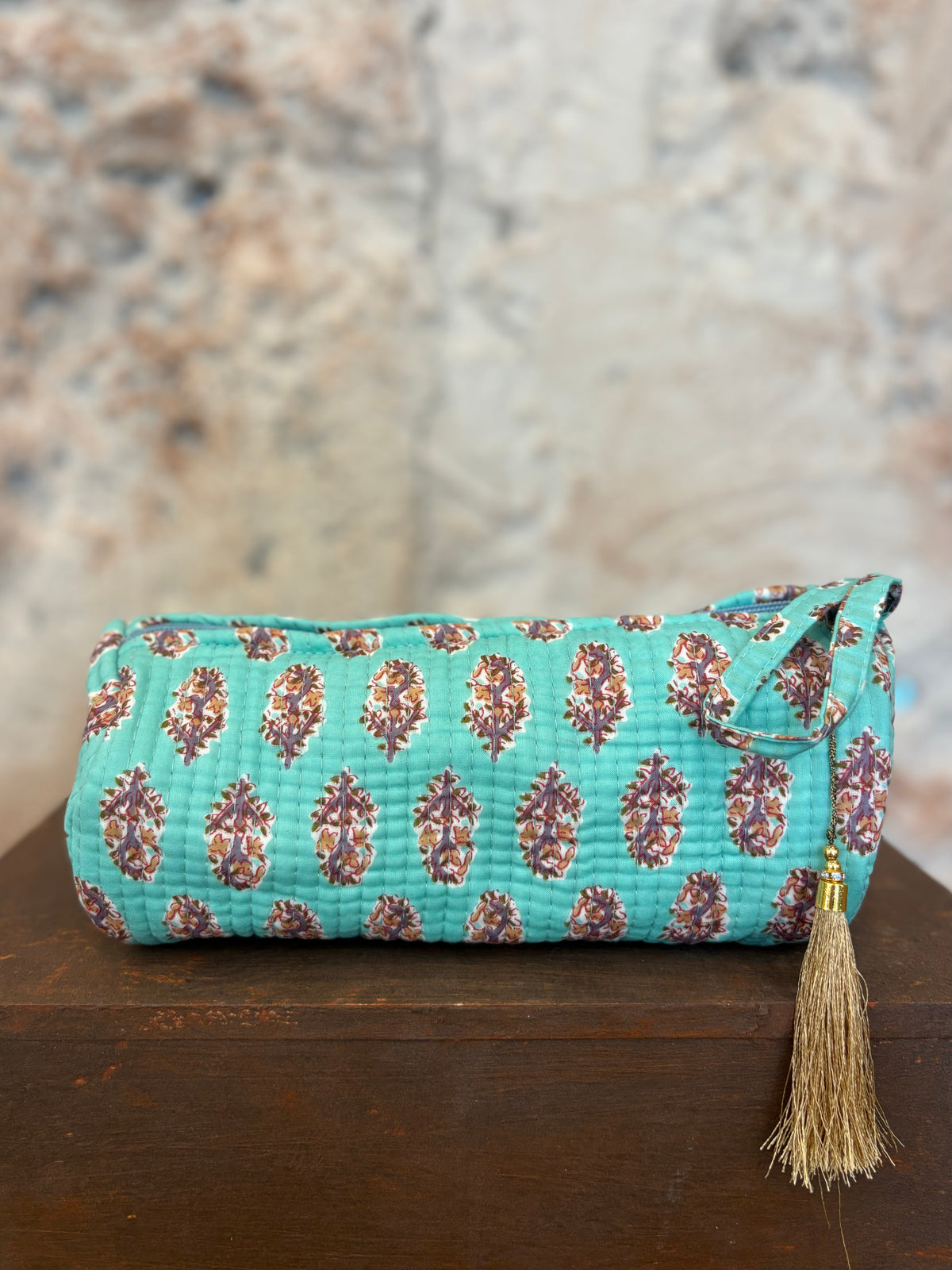 ESTUCHE GRANDE ESTAMPADO VERDE AGUA