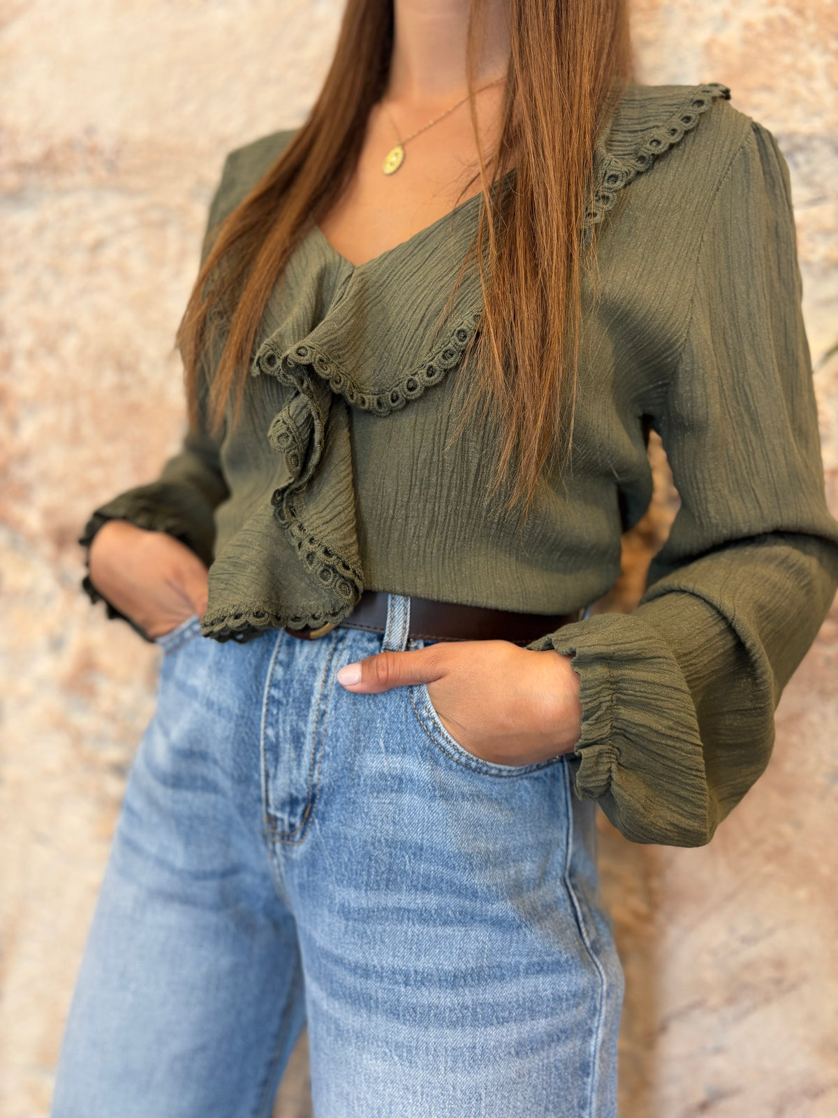 BLUSA CHORRERA GLITTER VERDE