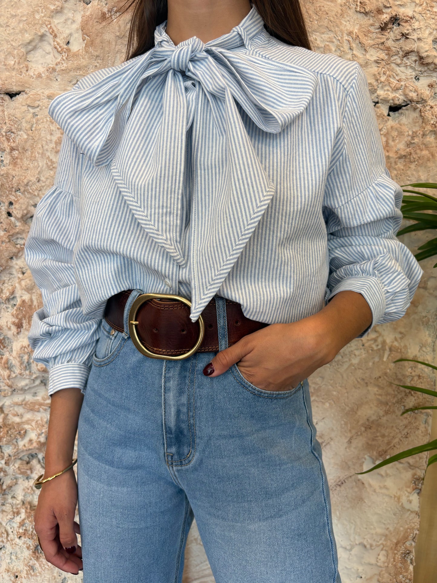 CAMISA CELESTE RAYAS LAZADA