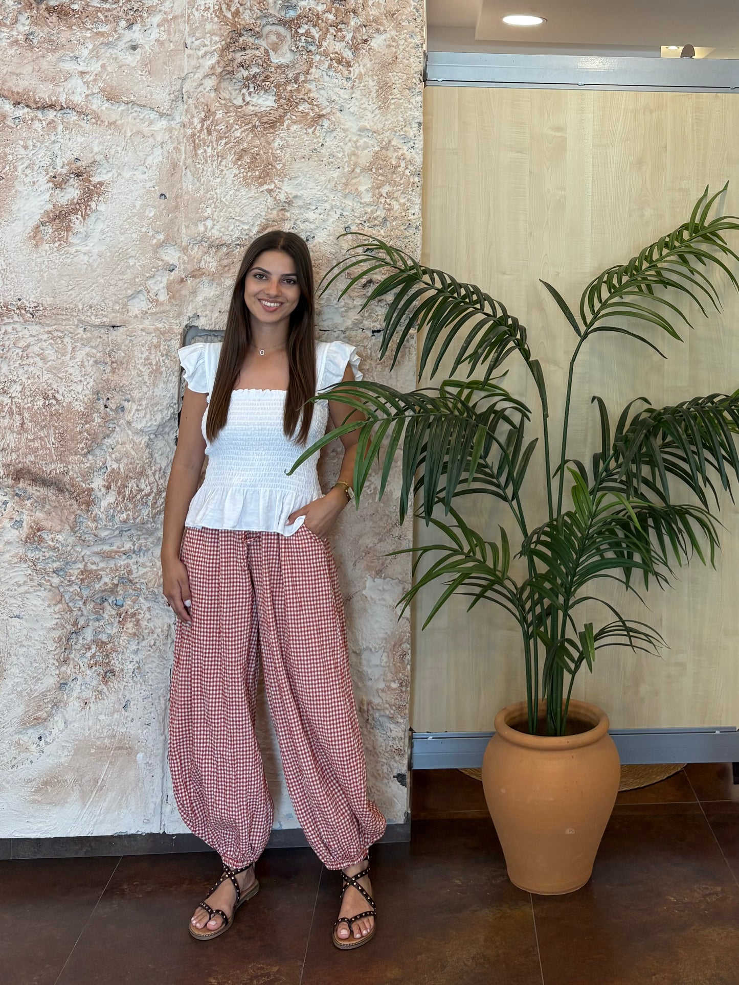 PANTALÓN BOMBACHO VICHY TEJA