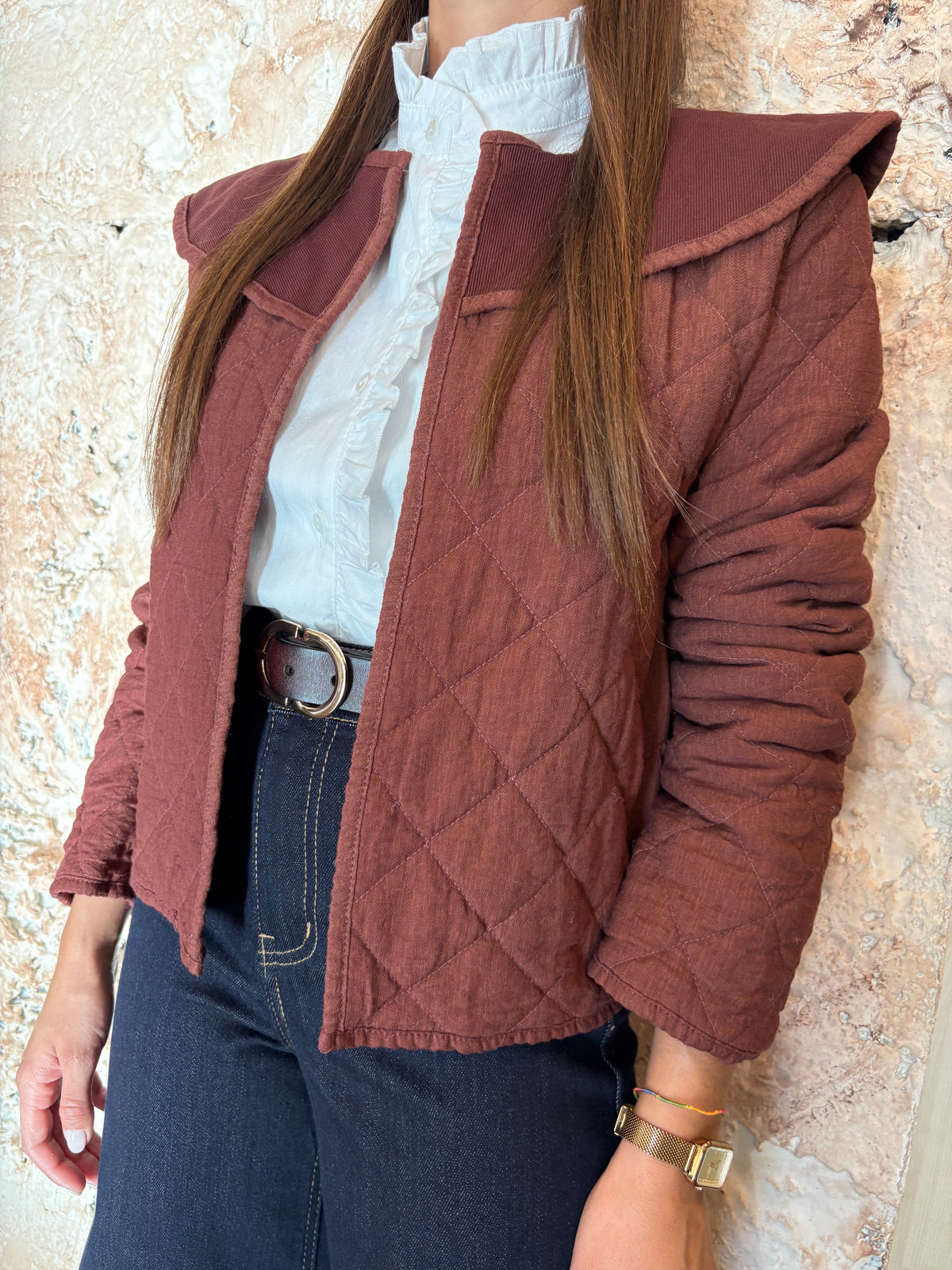 CHAQUETA ACOLCHADA CUELLO BOBO TEJA