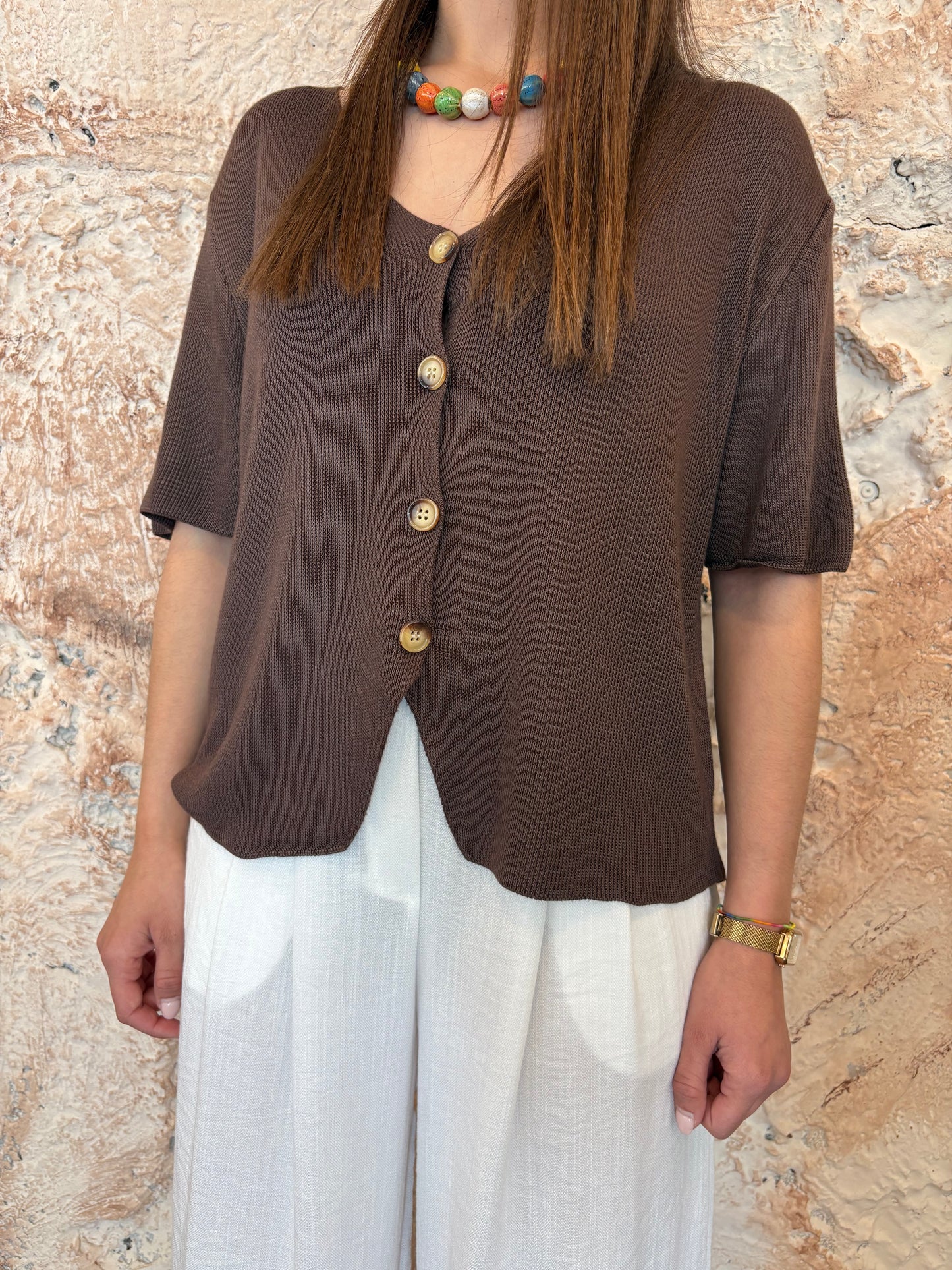CARDIGAN MANGA CORTA MARRÓN