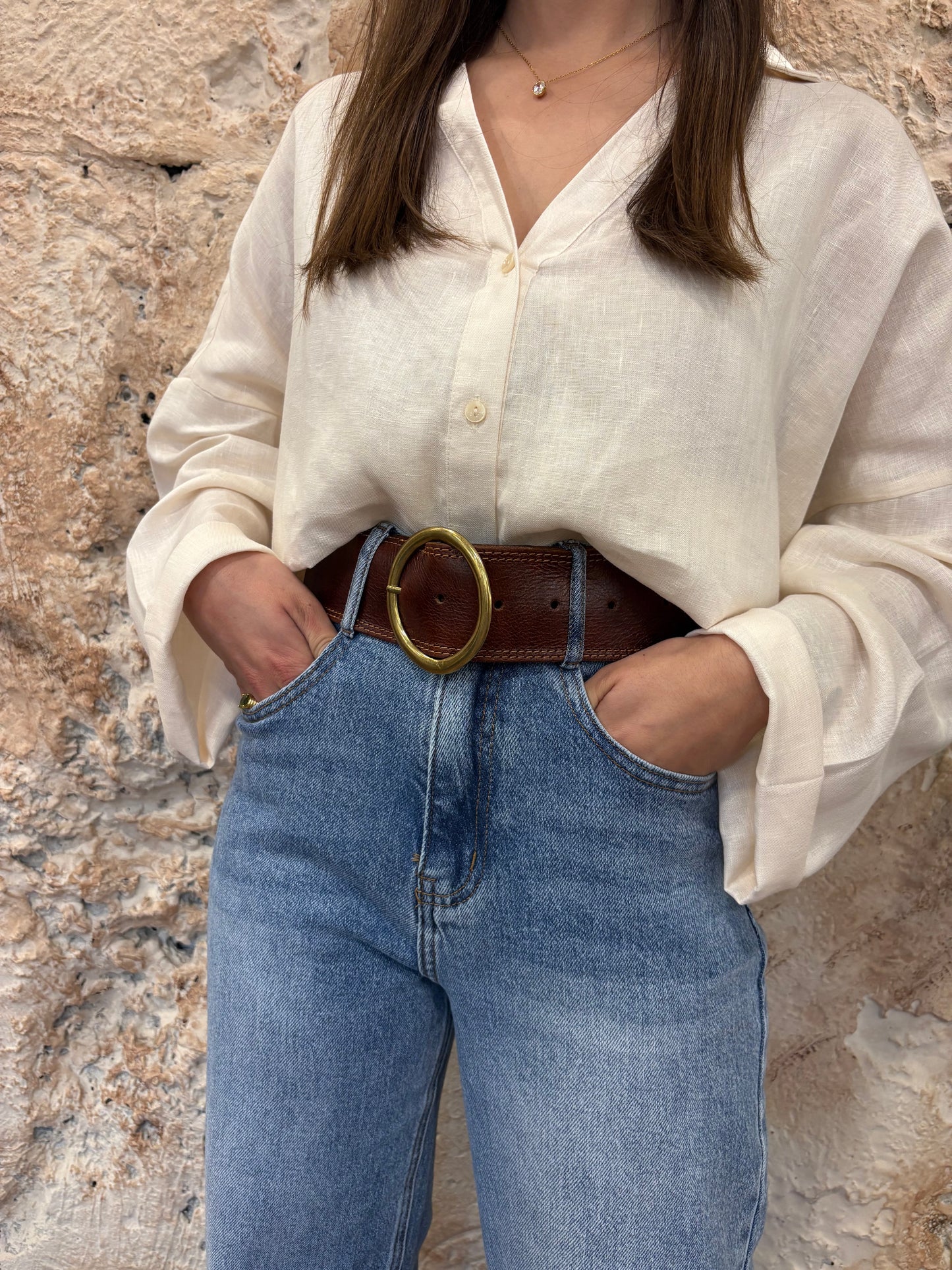 CAMISA OVERSIZE LINO BEIGE