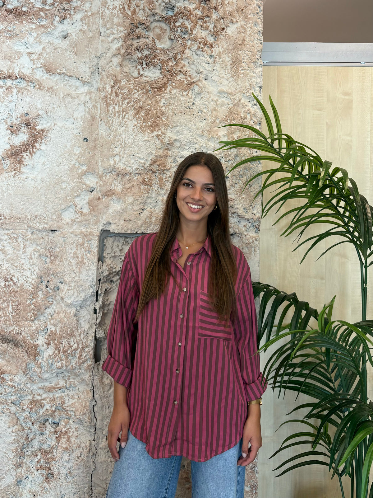 CAMISA FLUIDA RAYAS ROSA - MARRÓN