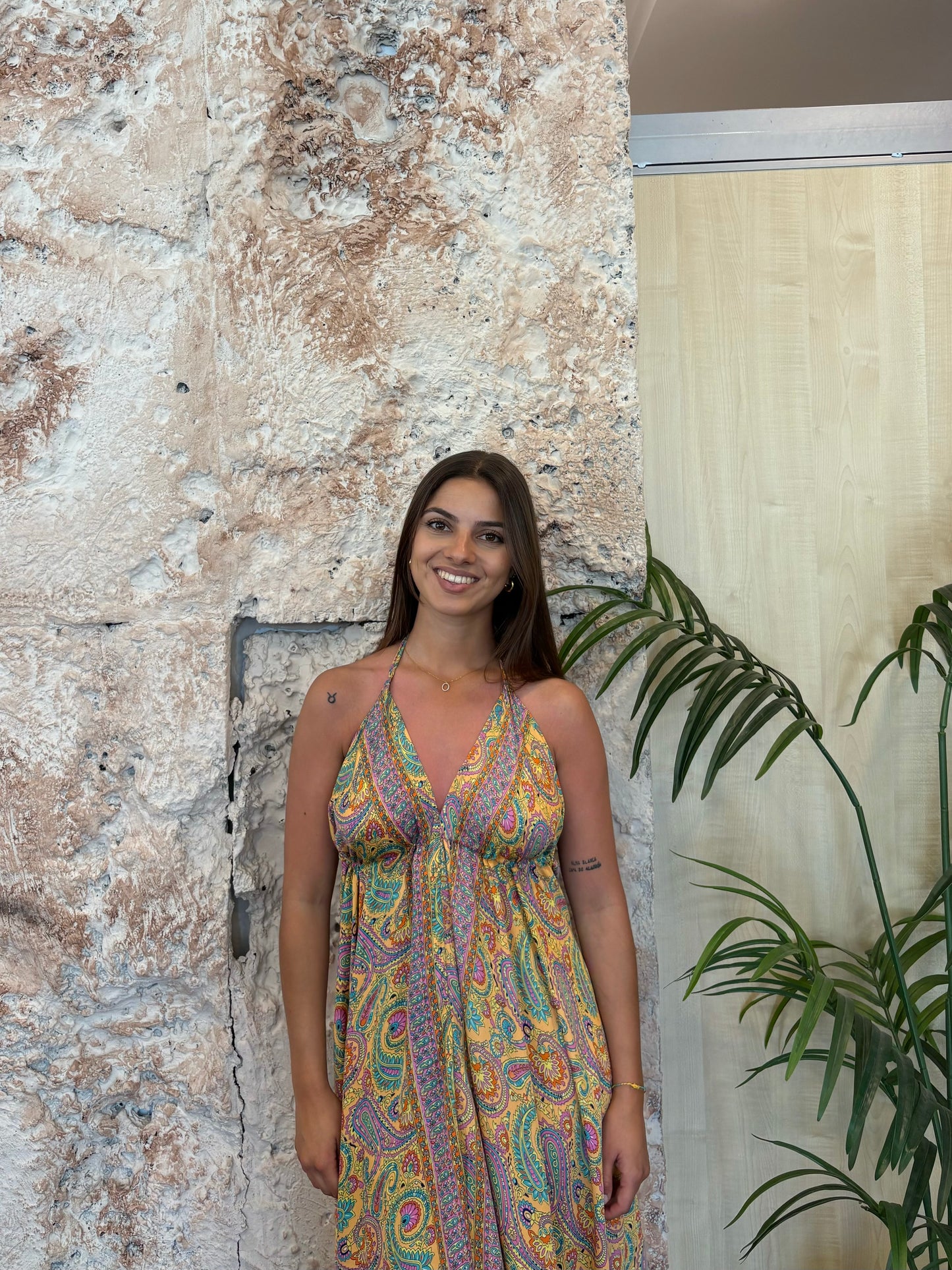 VESTIDO BOHO ESTAMPADO CACHEMIR MELOCOTÓN