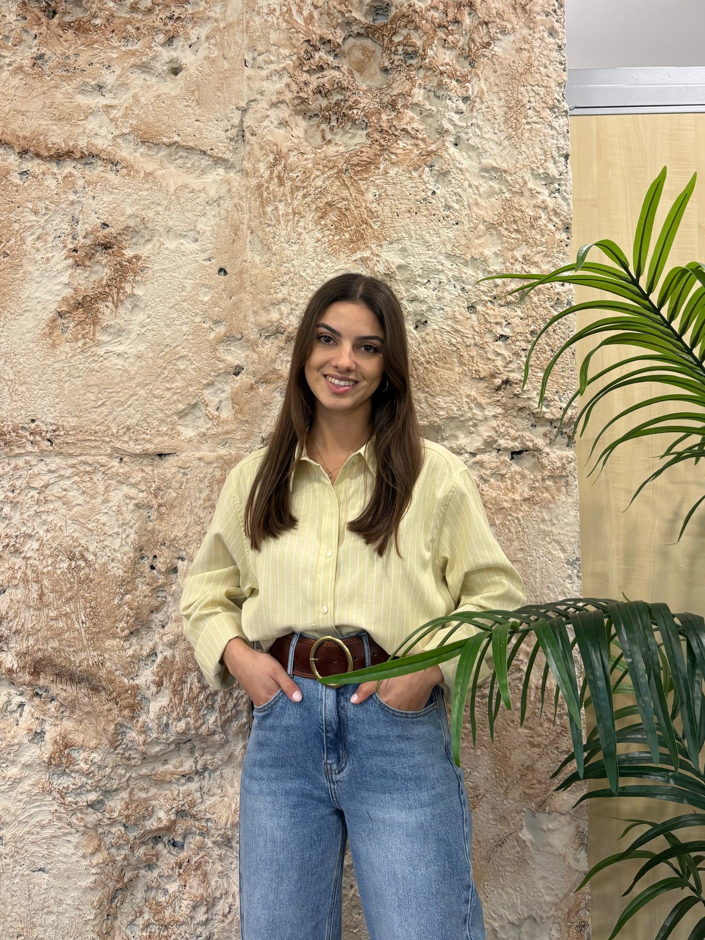 CAMISA OVERSIZE OXFORD RAYAS AMARILLO PASTEL