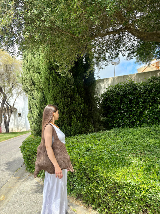 BOLSO SHOPPER CROCHET MARRÓN
