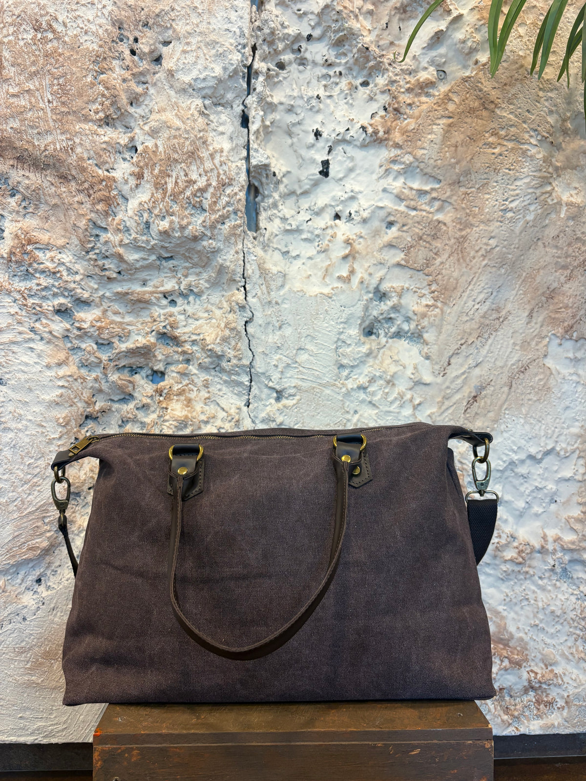 BOLSO LONA MARRÓN - ASA PIEL
