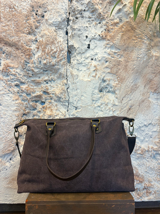 BOLSO LONA MARRÓN - ASA PIEL