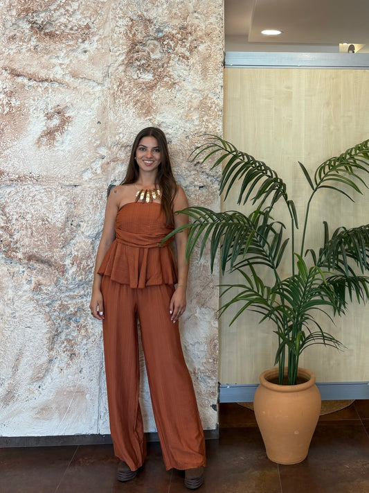 CONJUNTO TOP PALABRA DE HONOR Y PANTALÓN FLUIDO TEJA