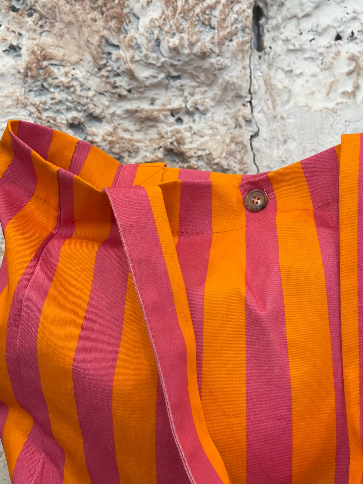BOLSO SHOPPER TELA RAYAS NARANJA - ROSA