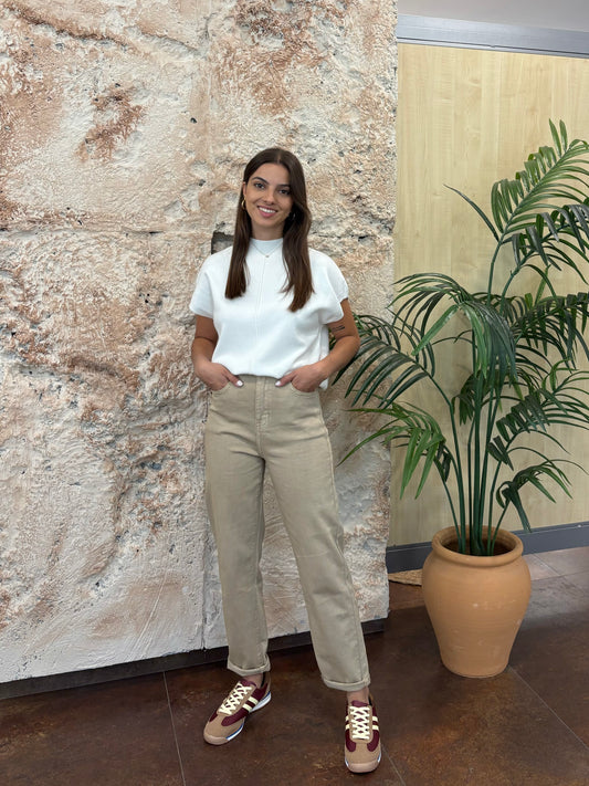 JEANS MOM FIT BEIGE