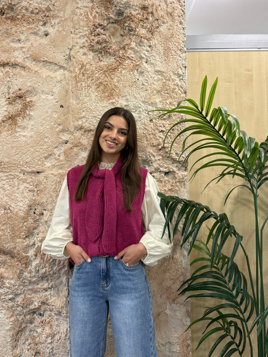 CHALECO PUNTO FUCSIA LAZADO