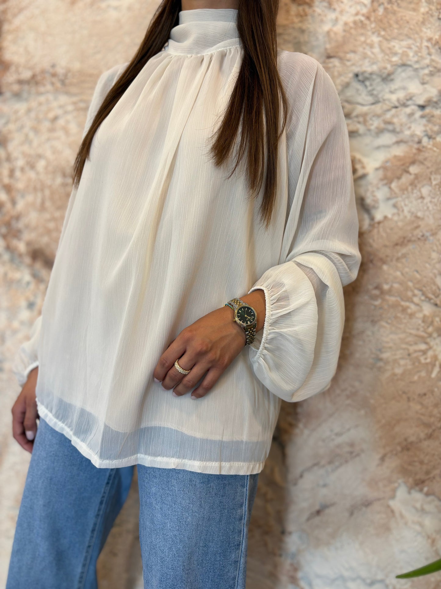 BLUSA FLUIDA CRUDO GASA LAZADA CUELLO