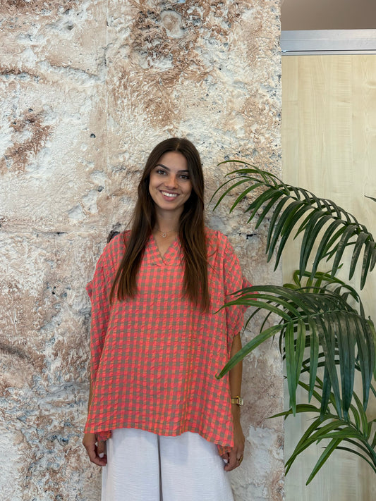 BLUSA CUADROS NARANJA-ROSA
