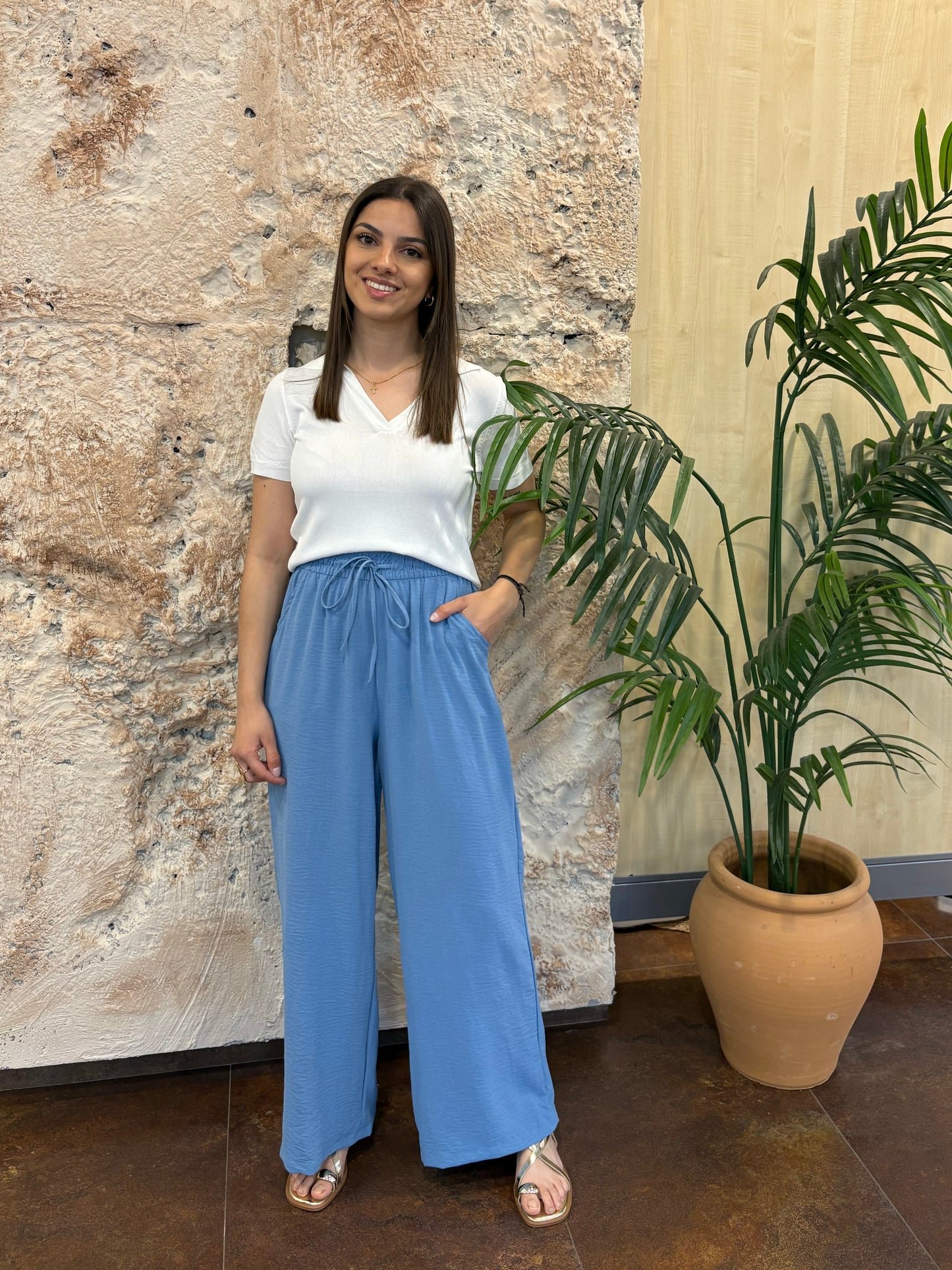 PANTALÓN FLUIDO CULOTTE CELESTE
