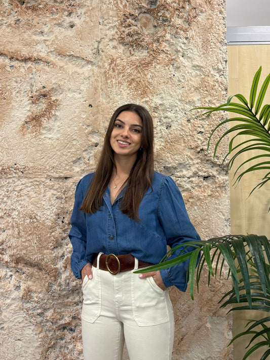 CAMISA DENIM CUELLO RIZADO