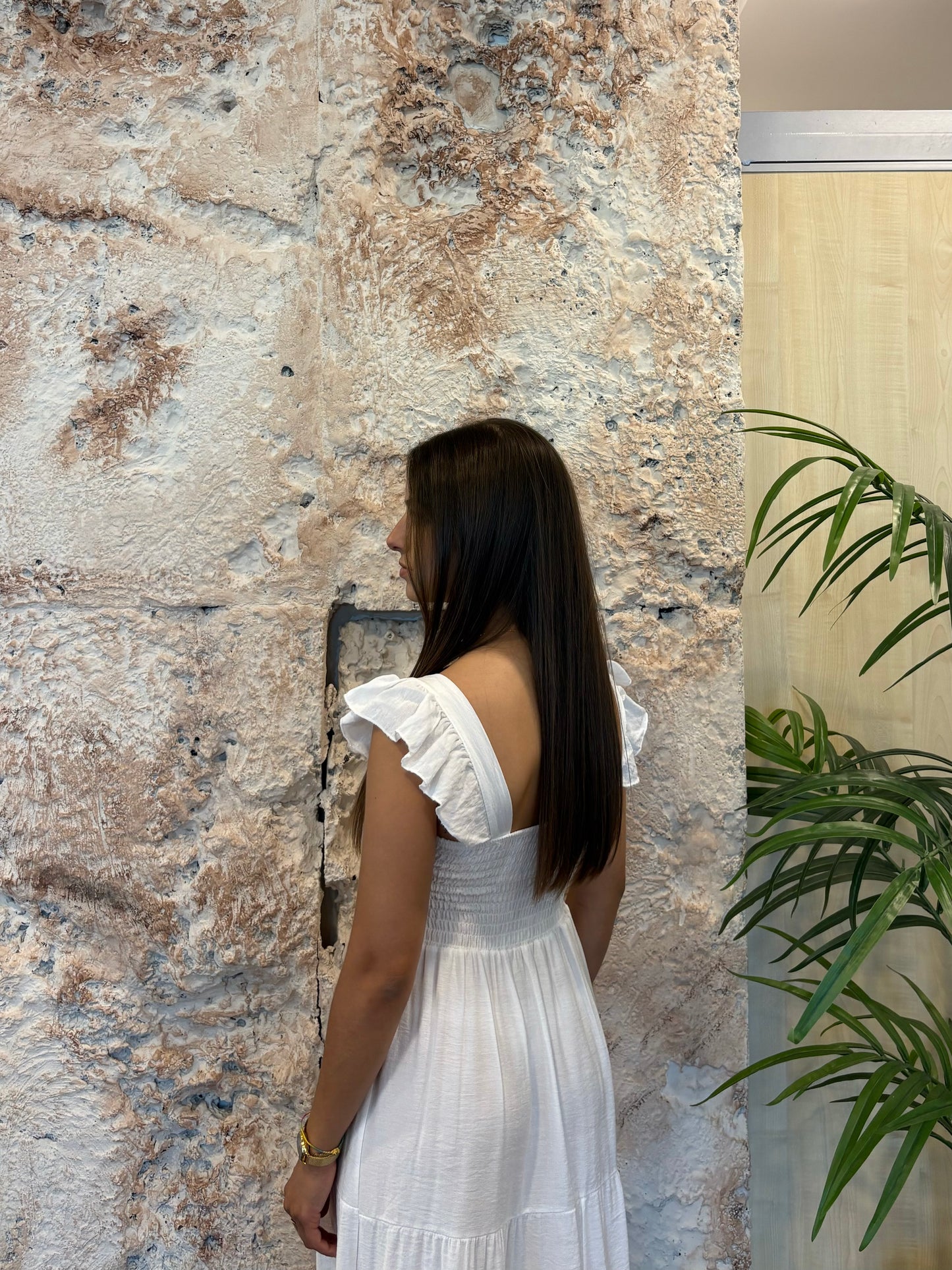 VESTIDO PANEL DE ABEJA  TIRANTE VOLANTE BLANCO