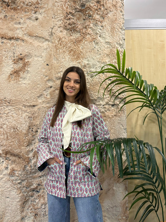 CHAQUETA ACOLCHADA ESTAMPADA VERDE AGUA