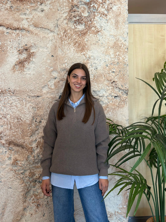 JERSEY POLO CREMALLERA TAUPE