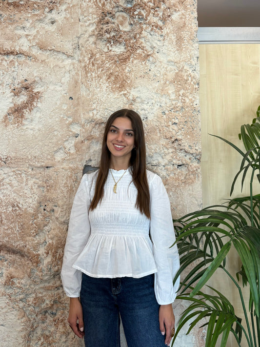 BLUSA PANEL DE ABEJA BLANCO