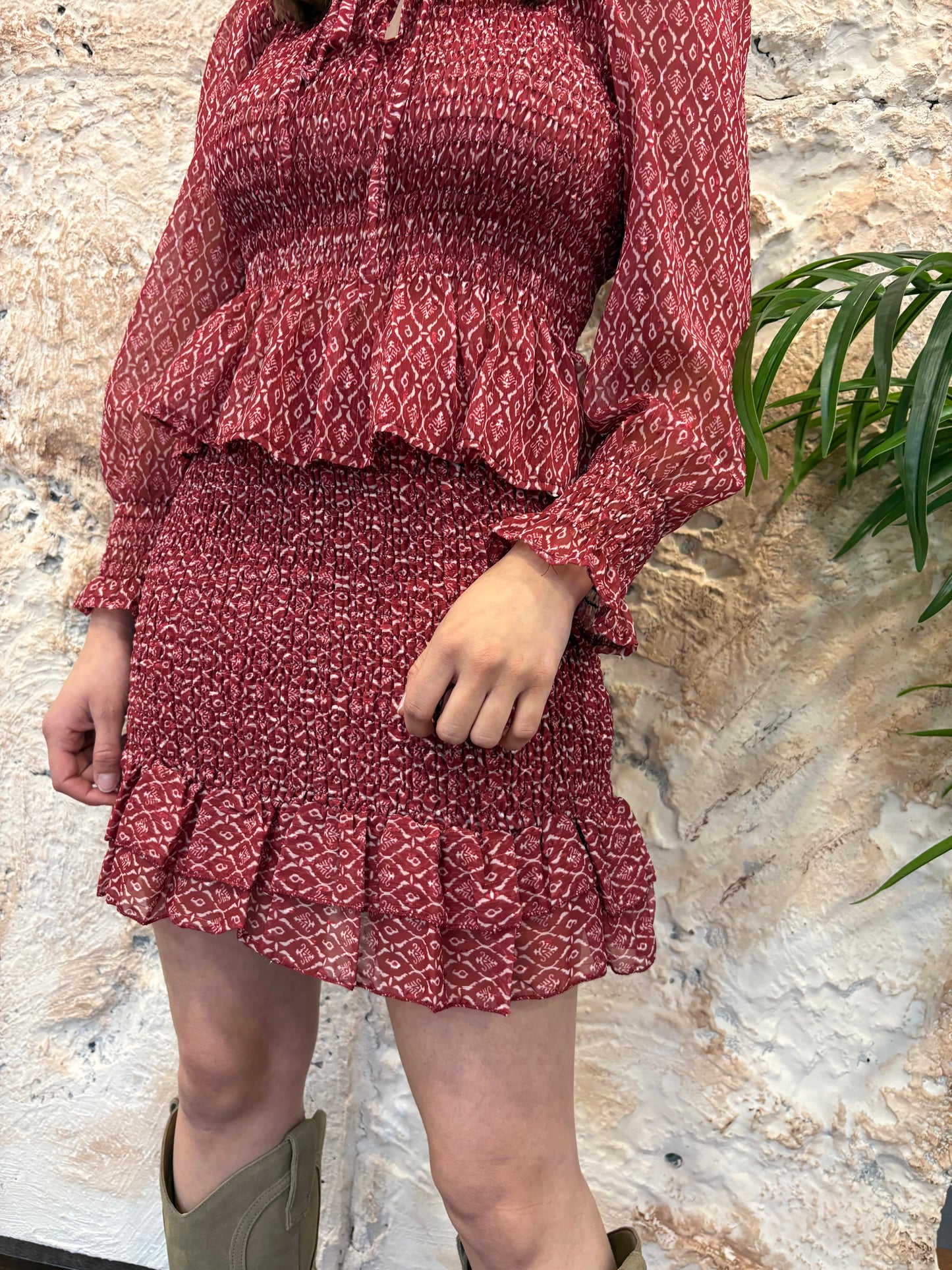 CONJUNTO ESTAMPADO BLUSA+ FALDA ROJO