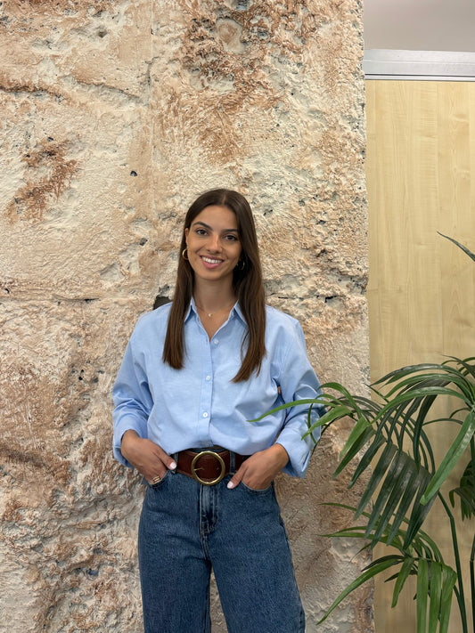 CAMISA OVERSIZE OXFORD CELESTE