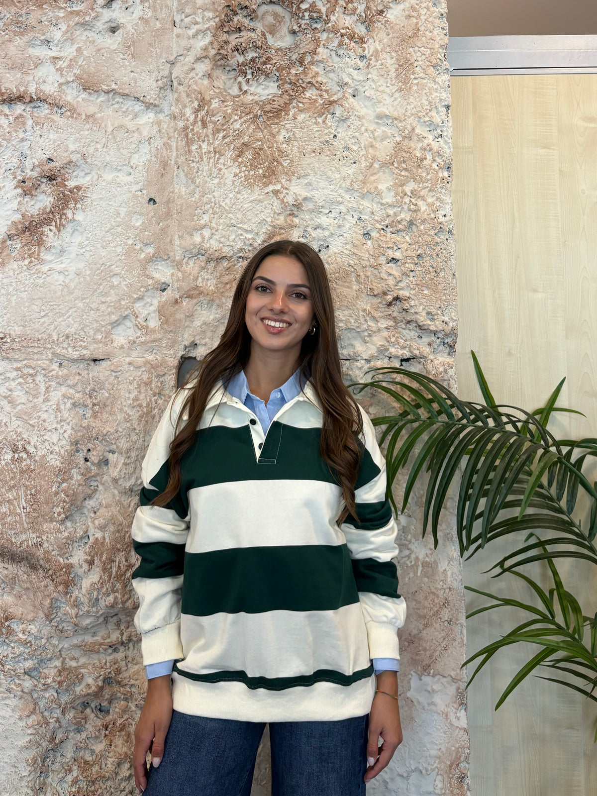 SUDADERA TIPO POLO RAYAS VERDE