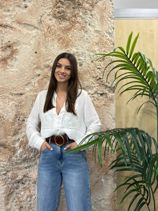 CAMISA ABOTANADA ESTAMPADO FLORAL BLANCO