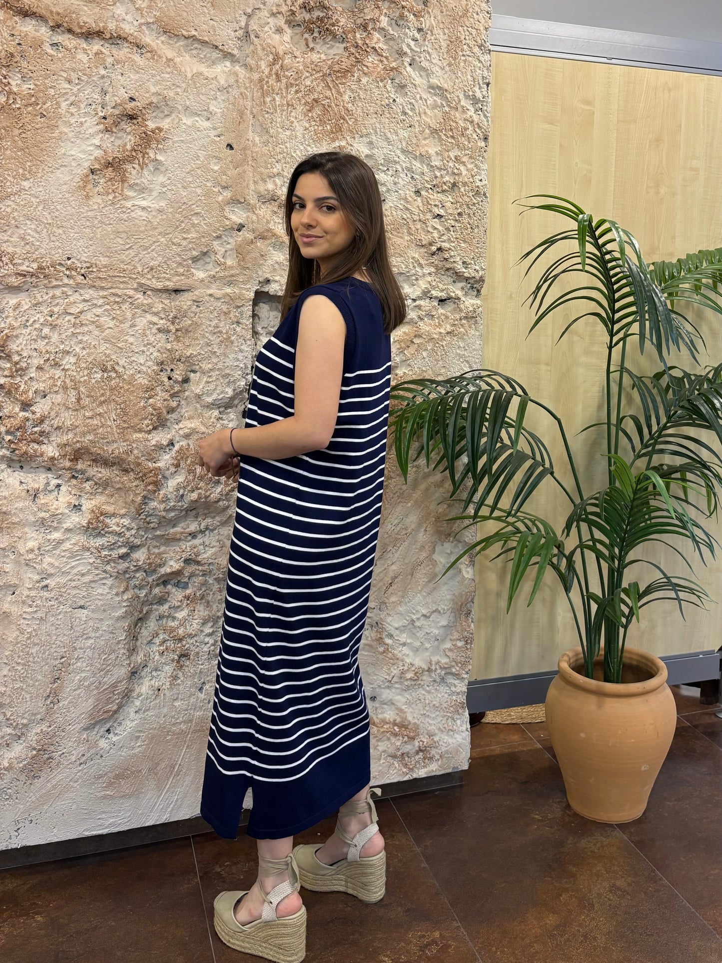 VESTIDO PUNTO MARINO -RAYAS BLANCO