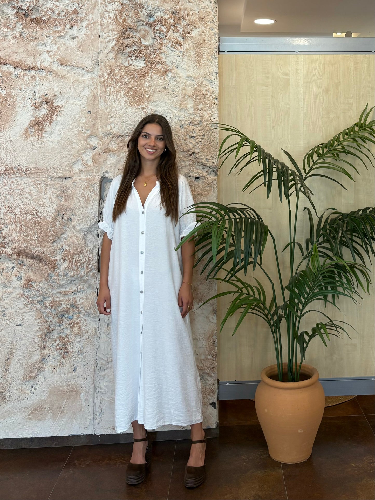 VESTIDO CAMISERO MANGA CORTA BLANCO