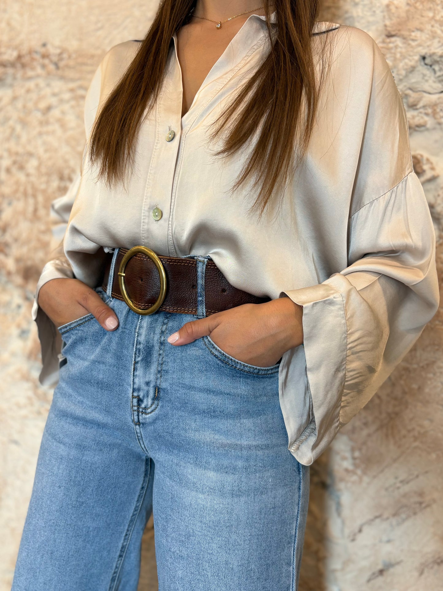 CAMISA SATINADA BEIGE